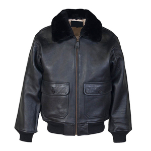 Top Selling Men's Genuine Leather Bomber Jacket Black Turn-down Collar Faux Fur Lining Zipper Closure Winter Moto Style - Product Image 5