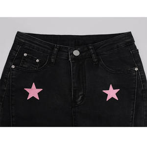 Vaqueros anchos personalizados con estrella de cinco puntas de diamantes de imitación, corte de bota, al por mayor - Product Image 5