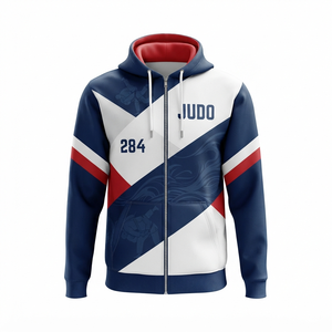 Sweat à capuche zippé pour homme, bleu foncé, imprimé par sublimation, coupe sportive, respirant, pour l'automne - Product Image 2