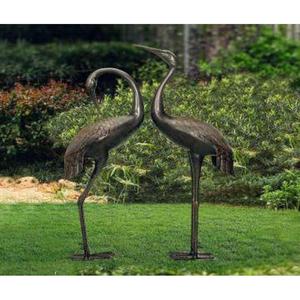 Grande Sculpture et Figurine d'Héron en Métal Moderne de Luxe pour Jardin, Finition Patine Verte Antique, Oiseaux de Grande Taille - Product Image 5