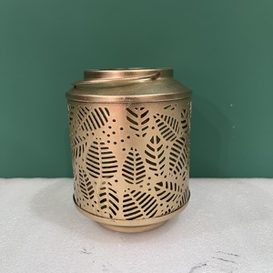 Gold Metal Candle Lantern Leaf Cut Design Tealight Holder <b>Decorative</b> <b>Table</b> Lantern Home <b>Decor</b> - Product Image 4