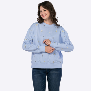 Sudadera con Cuello Redondo y Estampado Floral Azul Claro OEM, Sudadera Informal Personalizada para Mujer, Sudadera con Capucha de Manga Larga, Top de Algodón Suave - Product Image 4