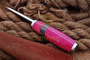Couteau Puukko à manche rose personnalisé, acier à haute teneur en carbone, lame fixe, style scandinave, couteau de chasse, de camping, de bushcraft et de survie - Product Image 6