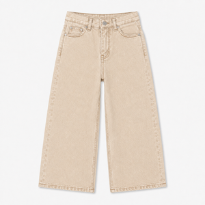 Pantalon en jean ample à jambe large pour filles, 100 % coton, teint en pièce, décontracté, taille mi-haute, respirant, écologique, vente en gros - Product Image 3