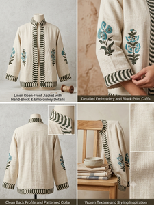 Chaqueta Tradicional India Étnica Abierta por Delante, Prenda Exterior de Algodón Colorida Hecha a Mano, Chal de Algodón con Estampado Floral - Product Image 4