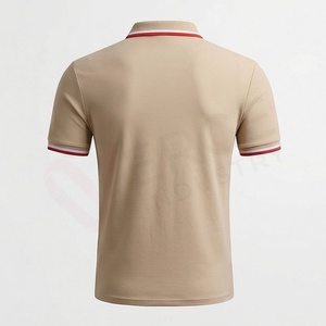 Polo à manches courtes beige pour homme avec poche, couleur unie, style décontracté, tissu tissé, coupe classique - Product Image 2