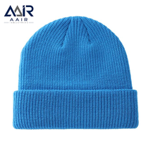 Bonnet en tricot acrylique bleu avec revers côtelé, chapeau d'hiver, logo personnalisé, casquette décontractée pour l'extérieur