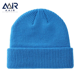 Bonnet en tricot acrylique bleu avec revers côtelé, chapeau d'hiver, logo personnalisé, casquette décontractée pour l'extérieur - Product Image 6