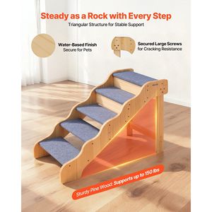 Scala per Animali Domestici in Legno a 5 Gradini, Superficie Antiscivolo, Stabile, per Cani e Gatti, Accesso a Letti Alti, Divani, Auto, Capacità di Carico 150 libbre, Accessorio di Alta Qualità - Product Image 3