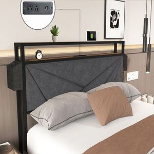 Base letto matrimoniale solida e stabile con LED, testiera contenitore, stazione di ricarica, silenziosa, facile da montare, stile morbido, non richiede rete a molle - Product Image 6