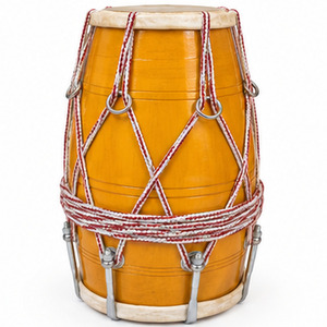 Handcrafted Yellow Orange Rope Tuned Dholak Drum Double Headed Indian <b>Wooden</b> <b>Barrel</b> Percussion for Sangeet & Folk Performances - Product Image 3