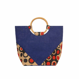 Bolsa de Yute Azul Mediana Eco-World con Diseño de Puntos Rojos y Asas de Madera para Uso Diario y Compras - Product Image 2
