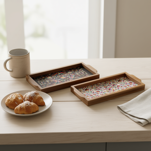 Plateau de service en bois imprimé fait main pour le thé, le café, les collations, le petit-déjeuner - Plateau décoratif pour la cuisine - Product Image 3