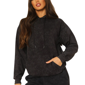 Venta Directa de Fábrica, Sudadera con Capucha para Mujer con Lavado Ácido, Logotipo Bordado Personalizado, Sudadera Lisa Teñida con Lavado Ácido para Chicas, Servicio OEM - Product Image 1
