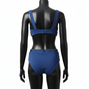 ชุดบิกินี่พรีเมียม 180 GSM ผ้าโพลีเอสเตอร์ผสมสแปนเด็กซ์ สีน้ำเงินกรมท่า ผ้าเนื้อยืด ปักโลโก้ ป้ายแบรนด์สั่งทำพิเศษ สำหรับผู้หญิง - Product Image 2