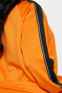 Wholesale <b>Women</b>’s Windbreaker Orange Tracksuit 2 Piece <b>Set</b> Zip Up Hooded Crop Jacket & High Waist <b>Short</b> Casual Contrast Stripe - Product Image 4