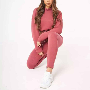 Women's Pink Hooded Regular Top and Matching <b>Sweatpants</b> <b>Set</b> 100% Organic Cotton Breathable Casual Full Sleeve 2 Piece Long <b>Set</b> - Product Image 3
