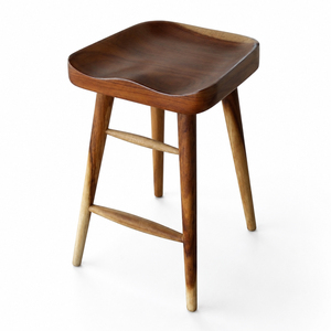 Modern Rustic Solid Suar Wood Jepara Artisan Commercial Bar <b>Stool</b> Durable Curved Seat Counter <b>Dining</b> Farmhouse Home Bar Hotel - Product Image 1