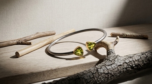 Peridot Gemstone Open <b>Cuff</b> Bangle in 925 Sterling <b>Silver</b> with Gold Accents - Product Image 4
