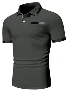 Polo uni pour homme à manches courtes avec bordure contrastante et poche, haut tricoté décontracté et sportif, logo personnalisé - Product Image 3
