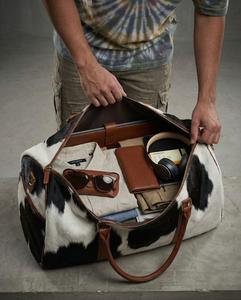 Bolsa de Viaje de Fin de Semana Ligera con Cierre, de Cuero Genuino de Primera Calidad con Pelo de Vaca, Modelo LHDB-0138 - Product Image 6