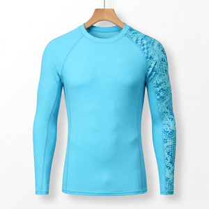 Men Long Sleeve Rash Guard <b>Blue</b> Sublimation Print Anti-Uv Swim Shirt Full Sleeve Polyester Sport <b>Top</b> - Product Image 3