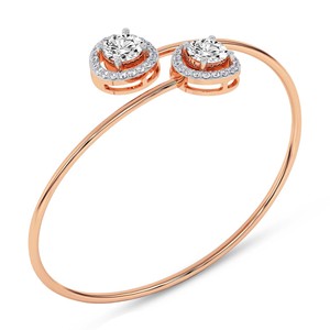 Oferta Especial: Brazalete Clásico de Oro Sólido de 18k con Diamantes de Laboratorio Celina Halo Flexi, Corte Brillante Redondo (1 CT.) Tw. Joyería - Product Image 6