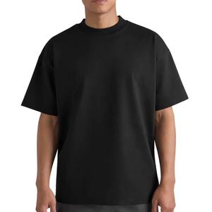 เสื้อยืดคอกลมแขนสั้นสีดำสำหรับผู้ชาย ทรงปกติ ผ้าคอตตอนเจอร์ซีย์ สีพื้น สวมใส่สบายๆ - Product Image 5