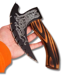 <b>Viking</b> Hand Forged Custom Pizza <b>Axe</b> Multi-Purpose Stainless Steel Blade Etching Pattern Customized Handle Leather Sheath - Product Image 1