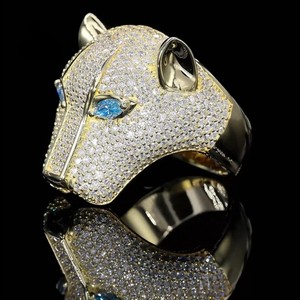 Gold Plated S925 Luxury Panther Head Marquise Cut <b>Fine</b> <b>Ring</b> with Round Eye Moissanite Set Animal Jewelry for Women Gift - Product Image 2