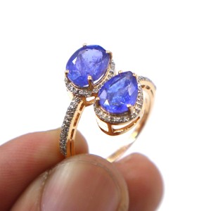 Anillo de Plata de Ley 925 Chapado en Oro Rosa con Tanzanita Natural Tallada, Anillo con Gema de Diamante, Regalo - Product Image 1