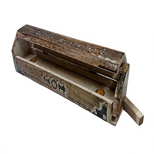 Hand Carved Wooden Incense <b>Burner</b> Box With Floral Design And Decorative <b>Side</b> Patterns For Aromatic Use - Product Image 1
