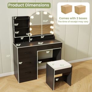 Toeletta Moderna di Lusso con Specchio e Luci, Tavolo da Trucco in Legno e Metallo con Sgabello per Camera da Letto e Appartamento - Product Image 4