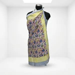Hand Block Printed Cotton <b>Sarong</b> Yellow Floral Beach Wrap Scarf Lightweight Summer Cover Up for Women Resort Travel Wear - Product Image 3