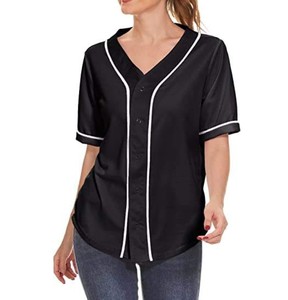 Maillot de baseball pour femmes et adolescentes, coupe ample, boutonné, manches courtes, logo uni sur le devant, polyester/coton, séchage rapide, antibactérien - Product Image 3