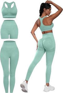 3 Piece Workout Sets for Women <b>Butt</b> <b>Lifting</b> <b>Leggings</b> with High Impact Sports Bra Gym Shorts - Product Image 3