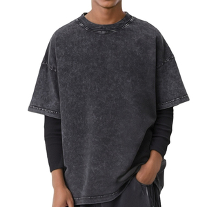 เสื้อยืดโอเวอร์ไซส์ผู้ชาย ผ้าฝ้ายฟอก คอโอ แขนยาว สีพื้น สไตล์ลำลองแนวสตรีท ผ้าเจอร์ซีย์สองชั้น - Product Image 3