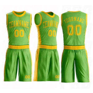 Custom Green <b>Gold</b> Round Neck Sublimation Basketball Uniform Jersey Set Custom Team Name <b>Number</b> Logo Printed Sleeveless - Product Image 2