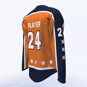 Jersey de Hockey sobre Hielo Personalizado para Hombre, Naranja, Azul Marino y Blanco, Modelo Capitán C, Malla Completa en las Mangas, Sublimado, Cuello Redondo, Transpirable, Absorbe la Humedad - Product Image 5