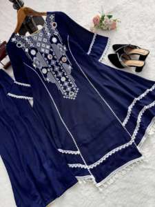 Conjunto de Kurti de Diseño en Tela de Rayón y Algodón, Estilo Indio-Pakistaní, Estilo Bollywood, Informal, para Bodas y Fiestas - Product Image 5