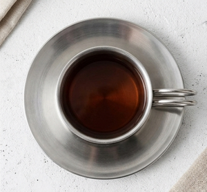 Juego de Taza y Platillo de Acero Inoxidable con Asa, Taza de Café Metálica Minimalista para Camping, Hogar y Hotel - Product Image 3