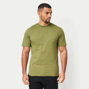 Camiseta de Algodón Lisa Verde Oliva para Hombre, Manga Corta, Cuello Redondo, Corte Regular, Estilo Casual, Tejido Jersey, Color Sólido, para Verano - Product Image 3