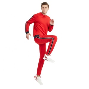 Wholesale Men's Crew Neck Side Stripe Tracksuit With Ribbed Hem Men's Pullover Pain Sweatsuit - Product Image 1