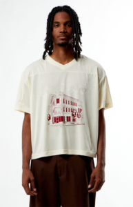 <b>Men's</b> Boxy Oversized <b>Turtleneck</b> Mesh T-Shirt Short Sleeve Casual Wear Knitted 100% Cotton Top Front Logo Hip Hop Cartoon Print - Product Image 4