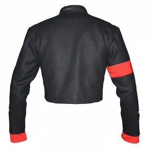 Veste de smoking noire pour homme à double boutonnage avec accents rouges, broderie chaîne, style britannique, col mandarin - Product Image 2