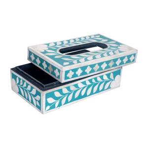 Boîte à mouchoirs personnalisée en bois avec incrustation d'os, fabrication artisanale traditionnelle, pour salle de bain, chambre et décoration d'hôtel - Product Image 1