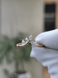 Marquise Cut Round Diamond Open Wave Gold Ring with IGI Certified Luxury Floral Inspired <b>Cluster</b> Design for Women - Product Image 4