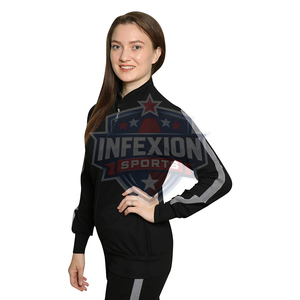 Ensemble de survêtement rayé noir pour femme, sweat-shirt sport à col roulé et fermeture éclair à manches longues et pantalon, respirant en polyester et élasthanne - Product Image 6