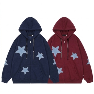 Sudadera con capucha Bape personalizada para hombre, 100% algodón, transpirable, cuello en V, corte holgado, con estampado de estrellas bordadas, estilo cárdigan, para otoño, con bolsillo. - Product Image 1