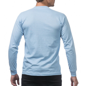 เสื้อยืดคอกลมแขนยาวสีฟ้าอ่อนสำหรับผู้ชาย ผ้าฝ้าย 100% ทรงปกติ สีพื้น ผ้าถักลำลอง คอโอ - Product Image 2